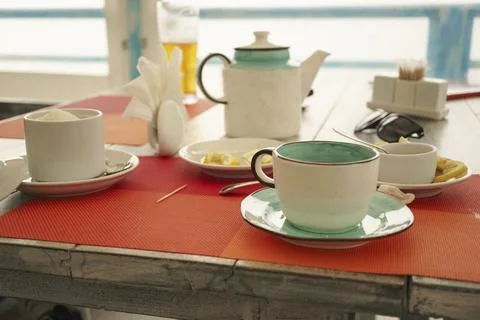 Tea drinking in a cafe 스톡 사진