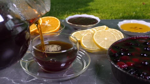 Tea Drinking in Open Air during picnic Vídeos de archivo 242326010