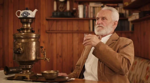 Tea drinking portrait Video stock 32708601