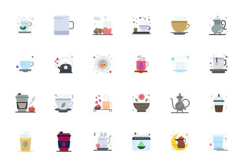 Tea Essential Vector Set including 24 Editable Flat 256x256 Icons Stock Illustration