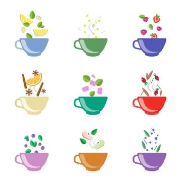 Tea Flavors Vector Illustration Set Stock Illustration