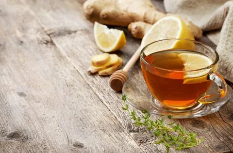 Tea with ginger, lemon Stock Photos