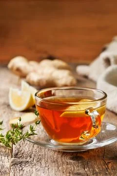 Tea with ginger, lemon Stock Photos