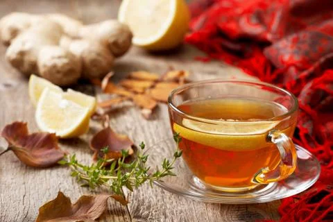 Tea with ginger, lemon Stock Photos