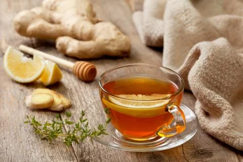 Tea with ginger, lemon Stock Photos