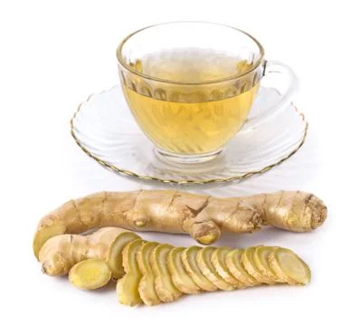Tea with Ginger Root isolated on white background Stock Photos
