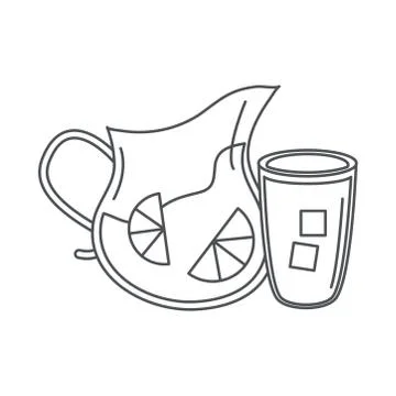 Tea, glass pitcher cup with sliced lime line icon style Stock Illustration