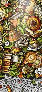 Tea hand drawn doodle banner. Cartoon detailed flyer. Stock Illustration