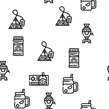 Tea Healthy Drink Vector Seamless Pattern Stock Illustration