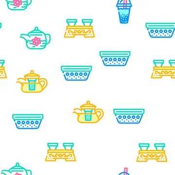 Tea Healthy Drink Vector Seamless Pattern Stock Illustration