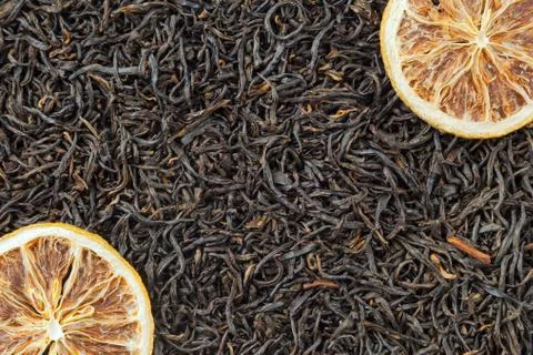Tea herbs texture. Black tea background. Organic dried black tea leaves. Stock-Fotos