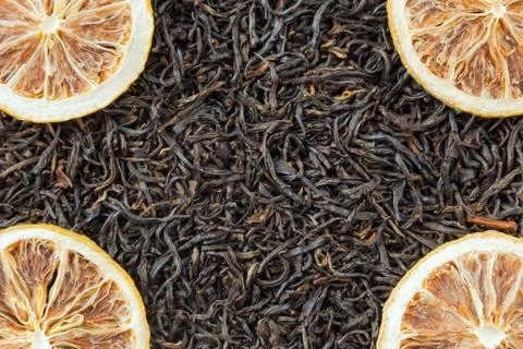 Tea herbs texture. Black tea background. Organic dried black tea leaves. Stock Photos