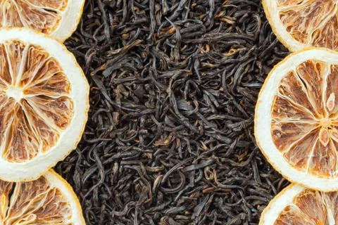 Tea herbs texture. Black tea background. Organic dried black tea leaves. Stock Photos