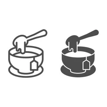 Tea with honey line and solid icon, teatime concept, Honey spoon and tea cup Stock Illustration