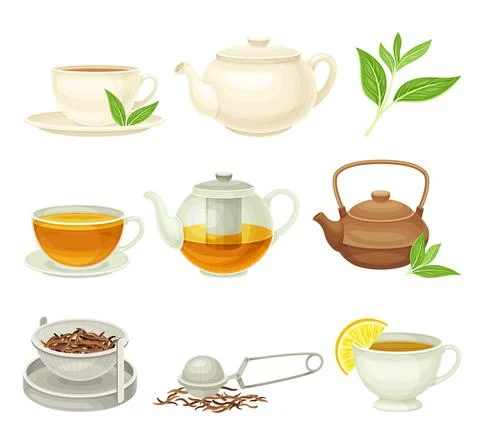 Tea as Hot Aromatic Beverage Preparation Brewing in Teapot and Poured in Cup Illustrazione stock
