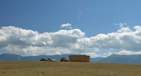 Tea house in the steppe Stock Footage 98144729