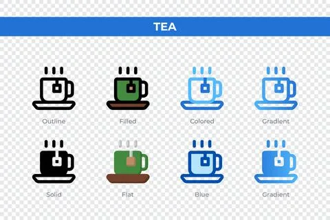 Tea icons in different style. Tea icons set. Holiday symbol. Different styl.. Stock Illustration