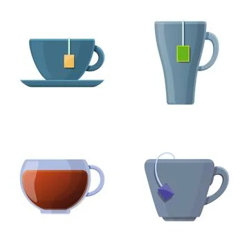 Tea icons set cartoon vector. Different type of cup with tea drink Illustrazione stock