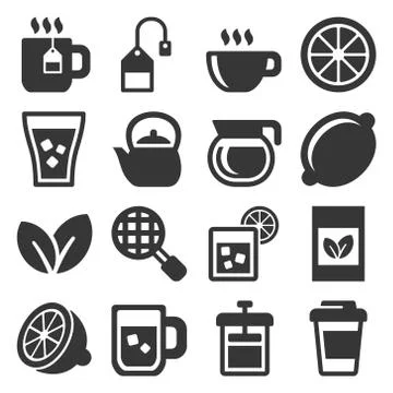Tea Icons Set on White Background. Vector Illustration