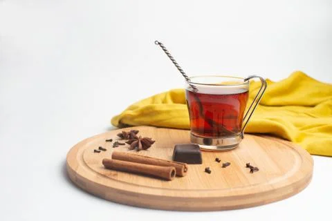 Tea with jam and chocolate for breakfast Stock Photos