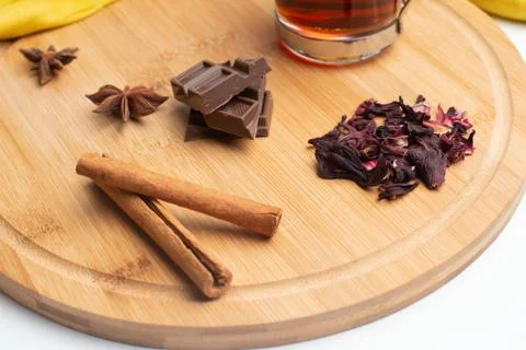 Tea with jam and chocolate for breakfast Stock Photos