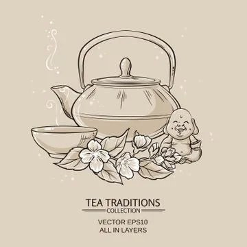 Tea with jasmine Stock Illustration