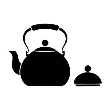 Tea kettle icon, Kitchen teapot silhouette, Black stovetop kettle vector Stock Illustration