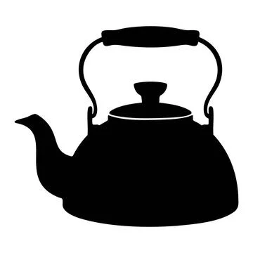 Tea kettle icon, Kitchen teapot silhouette, Black stovetop kettle vector Illustration