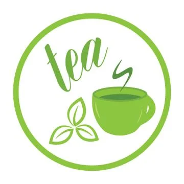 Tea leaf and cup label Stock Illustration