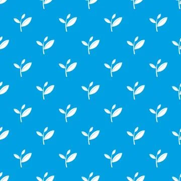 Tea leaf sprout pattern seamless blue Stock Illustration