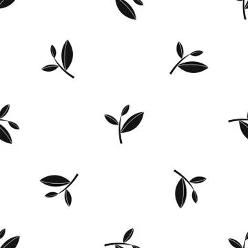 Tea leaf sprout pattern seamless black Illustrazione stock