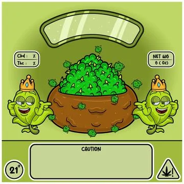 Tea Leaf Strain with Weedbud in cartoon style. Weed Design For Logo, Label .. Stock Illustration