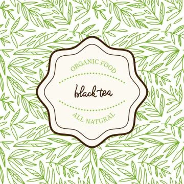 Tea leaves design template. Vector seamless pattern with hand drawn linear br Stock Illustration