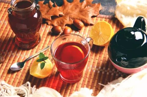 Tea with lemon 스톡 사진