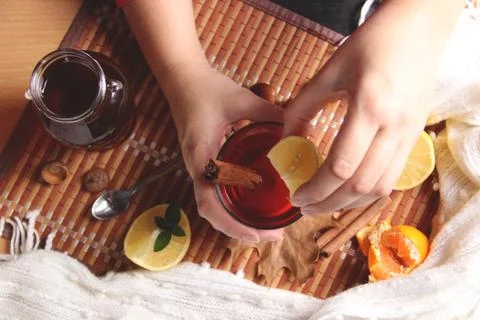 Tea with lemon Stock Photos