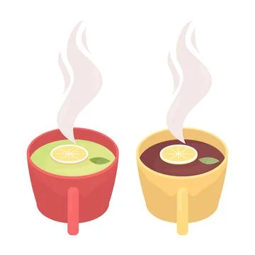 Tea with lemon semi flat color vector object set Illustrazione stock