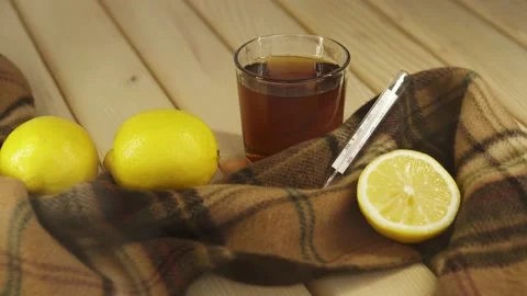 Tea with lemon thermometr Stock Footage 219271703