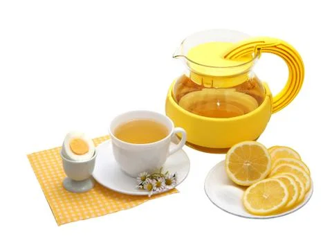 Tea with lemon  on a white background Stock Photos