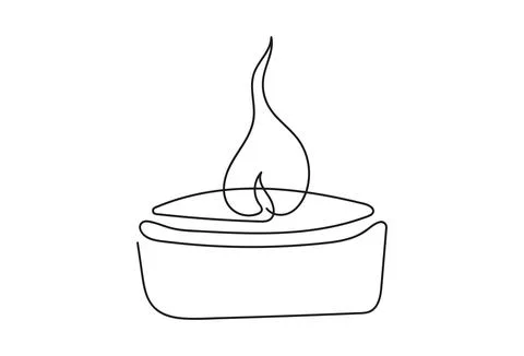 Tea light candle with flame. Burning decorative aromatic candle. Continuous o Stock Illustration