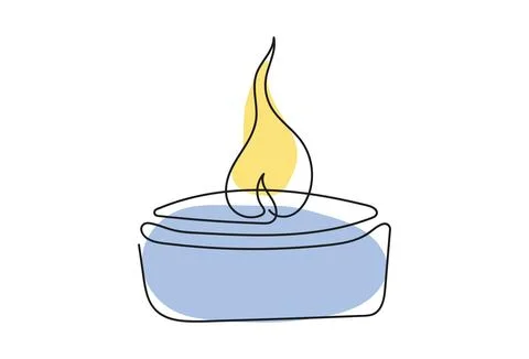 Tea light candle with yellow flame. Burning decorative aromatic candle. Con.. Stock Illustration