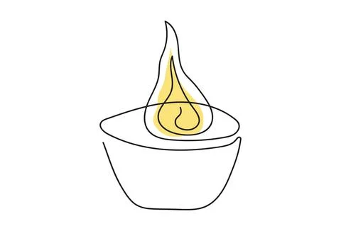 Tea light candle with yellow flame. Burning decorative aromatic candle. Con.. Stock Illustration