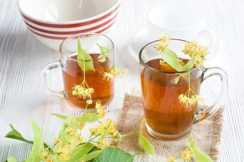 Tea with lime flower 스톡 사진