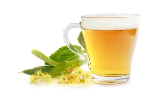 Tea with linden on white background isolate Stock Photos