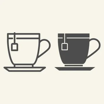 Tea line and solid icon. Tea cup with teabag symbol, outline style pictogram on Illustrazione stock