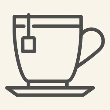 Tea line icon. Tea cup with teabag symbol, outline style pictogram on beige 스톡 일러스트