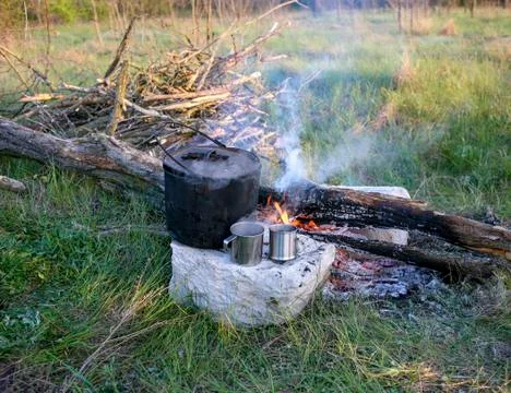 Tea making in a hike Stock Photos