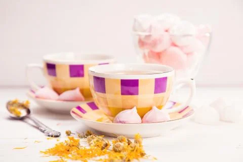 Tea with meringue Stock Photos