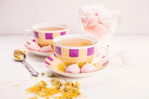 Tea with meringue Stock Photos