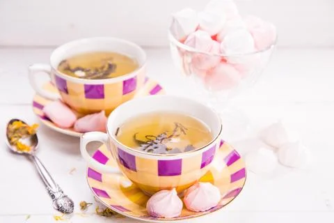 Tea with meringue Stock Photos