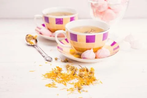 Tea with meringue Stock Photos